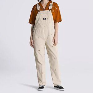 Vans $125 Ground Work Hollywell Embroidered Corduroy Overalls Cotton Beige